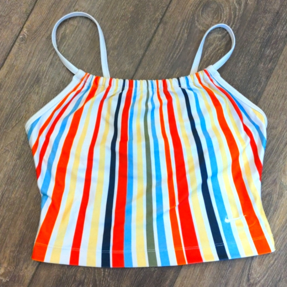 Nike rainbow striped spaghetti strap crop top EUC Small 90's cropped Y2K